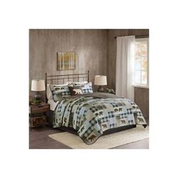 Woolrich Twin Falls King/Cal King Oversized 4 Piece Quilt Set in Brown/Blue - Olliix WR14-2234