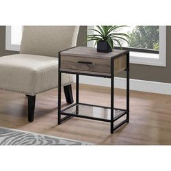 Accent Table / Side / End / Nightstand / Lamp / Storage Drawer / Living Room / Bedroom / Metal / Laminate / Tempered Glass / Brown / Black / Contemporary / Modern - Monarch Specialties I 3501