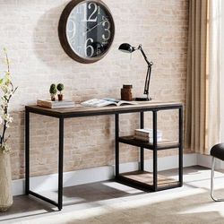 Garviston Reclaimed Wood Writing Desk - Industrial Style - Rustic Black w/ Distressed Fir - Southern Enterprises HO0616