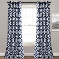 Diamond Ikat Room Darkening Window Curtain Navy Set 52x84 - Half Moon 16T001639