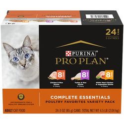 High Protein COMPLETE ESSENTIALS Chicken & Turkey Favorites Gravy Wet Cat Food Variety Pack, 3 oz., 24 Pack