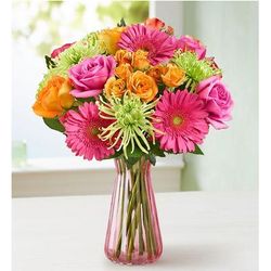 1-800-Flowers Flower Delivery Vibrant Blooms Bouquet W/ Pink Vase | Happiness Delivered To Their Door