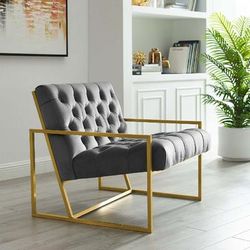 Bequest Gold Stainless Steel Upholstered Velvet Accent Chair EEI-3073-GRY