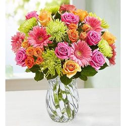 1-800-Flowers Seasonal Gift Delivery Vibrant Blooms Double Bouquet W/ Clear Vase | Perfect Gift For Any Occasion