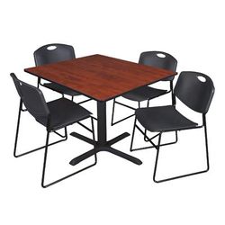 "Cain 48" Square Breakroom Table in Cherry & 4 Zeng Stack Chairs in Black - Regency TB4848CH44BK"