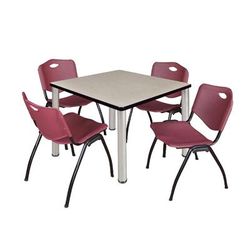 "Kee 36" Square Breakroom Table in Maple/ Chrome & 4 'M' Stack Chairs in Burgundy - Regency TB3636PLBPCM47BY"