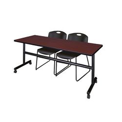 "72" x 30" Flip Top Mobile Training Table in Mahogany & 2 Zeng Stack Chairs in Black - Regency MKFT7230MH44BK"