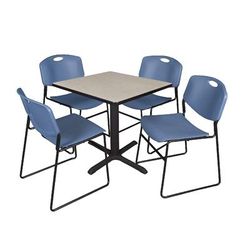 "Cain 30" Square Breakroom Table in Maple & 4 Zeng Stack Chairs in Blue - Regency TB3030PL44BE"