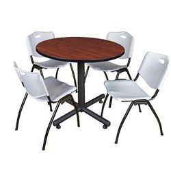 "Kobe 42" Round Breakroom Table in Cherry & 4 'M' Stack Chairs in Grey - Regency TKB42RNDCH47GY"