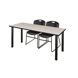 "66" x 24" Kee Training Table in Maple/ Black & 2 Zeng Stack Chairs in Black - Regency MT6624PLBPBK44BK"