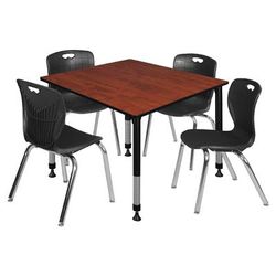 "Kee 48" Square Height Adjustable Classroom Table in Cherry & 4 Andy 18-in Stack Chairs in Black - Regency TB4848CHAPBK40BK"