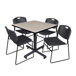 "Kobe 36" Square Breakroom Table in Maple & 4 Zeng Stack Chairs in Black - Regency TKB3636PL44BK"