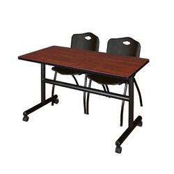 "48" x 30" Flip Top Mobile Training Table in Cherry & 2 "M" Stack Chairs in Black - Regency MKFT4830CH47BK"