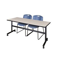 "72" x 30" Flip Top Mobile Training Table in Maple & 2 Zeng Stack Chairs in Blue - Regency MKFT7230PL44BE"