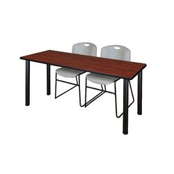 "72" x 24" Kee Training Table in Cherry/ Black & 2 Zeng Stack Chairs in Grey - Regency MT7224CHBPBK44GY"