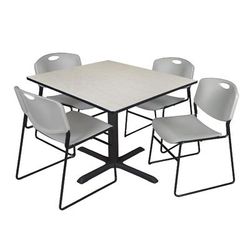 "Cain 48" Square Breakroom Table in Maple & 4 Zeng Stack Chairs in Grey - Regency TB4848PL44GY"