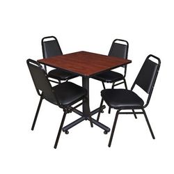 "Kobe 30" Square Breakroom Table in Cherry & 4 Restaurant Stack Chairs in Black - Regency TKB3030CH29BK"