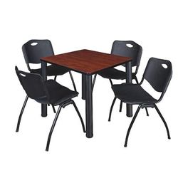 "Kee 30" Square Breakroom Table in Cherry/ Black & 4 'M' Stack Chairs in Black - Regency TB3030CHBPBK47BK"