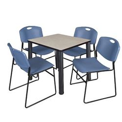 "Kee 30" Square Breakroom Table in Maple/ Black & 4 Zeng Stack Chairs in Blue - Regency TB3030PLBPBK44BE"