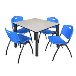 "Kee 48" Square Breakroom Table in Maple/ Black & 4 'M' Stack Chairs in Blue - Regency TB4848PLBPBK47BE"