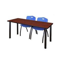 "60" x 24" Kee Training Table in Cherry/ Black & 2 'M' Stack Chairs in Blue - Regency MT6024CHBPBK47BE"