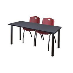 "66" x 24" Kee Training Table in Grey/ Black & 2 'M' Stack Chairs in Burgundy - Regency MT6624GYBPBK47BY"