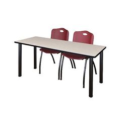 "66" x 24" Kee Training Table in Maple/ Black & 2 'M' Stack Chairs in Burgundy - Regency MT6624PLBPBK47BY"