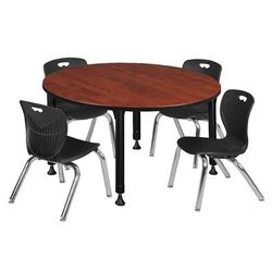 "Kee 48" Round Height Adjustable Classroom Table in Cherry & 4 Andy 12-in Stack Chairs in Black - Regency TB48RNDCHAPBK45BK"