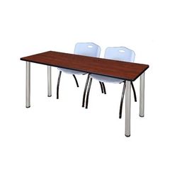 "60" x 24" Kee Training Table in Cherry/ Chrome & 2 'M' Stack Chairs in Grey - Regency MT6024CHBPCM47GY"