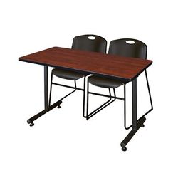 "48" x 30" Kobe Training Table in Cherry & 2 Zeng Stack Chairs in Black - Regency MKTRCT4830CH44BK"