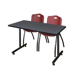 "48" x 30" Kobe Training Table in Grey & 2 "M" Stack Chairs in Burgundy - Regency MKTRCT4830GY47BY"