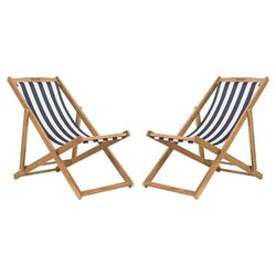 Loren Foldable Sling Chair in Natural/Navy/White (Set of 2) - Safavieh PAT7040A-SET2