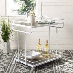 Dawson 2 Tier Rectangle Bar Cart in Rustic Oak/White - Safavieh BCT6200B