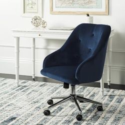 Evelynn Tufted Velvet Chrome Leg Swivel Office Chair in Navy/Chrome - Safavieh OCH4502B