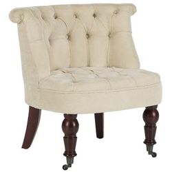 Carlin Tufted Chair in Natural Cream/Cherry Mahogany - Safavieh MCR4711A