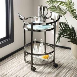 Sienna 2 Tier Round Bar Cart in Gun Metal - Safavieh BCT8001A