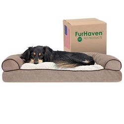 Faux Fleece & Chenille Soft Woven Pillow Sofa Dog Bed, 30" L x 20" W, Cream, Medium, Off-White