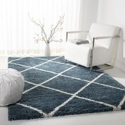 "Hudson Shag Collection 5'-1" X 7'-6" Rug in Slate Blue And Ivory - Safavieh SGH281L-5"