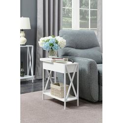 Tucson Flip Top End Table with Charging Station and Shelf in White - Convenience Concepts 161859WFW