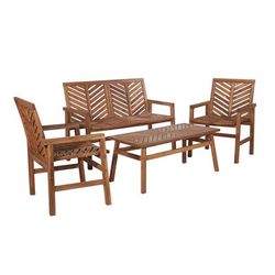 4-Piece Chevron Outdoor Patio Chat Set - Brown - Walker Edison OW4CGVINBR