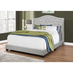 Bed / Queen Size / Platform / Bedroom / Frame / Upholstered / Velvet / Wood Legs / Grey / Traditional - Monarch Specialties I 5967Q