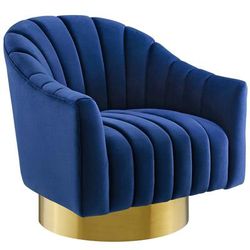 Buoyant Vertical Channel Tufted Accent Lounge Performance Velvet Swivel Chair - East End Imports EEI-3459-NAV