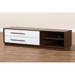 Baxton Studio Mette Mid-Century Modern Two-Tone White & Walnut Finished 4-Drawer Wood TV Stand - LV3TV3120WI-Columbia/White-TV