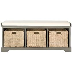 Lonan Wicker Storage Bench in Grey/White - Safavieh AMH5733A