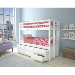 Micah Twin/Twin Bunk Bed & Trundle w/ 3 Drawers in White - Acme Furniture 39995