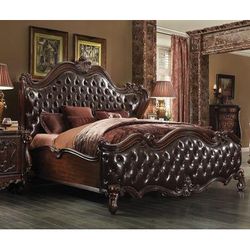 Versailles Queen Bed in 2-Tone Dark Brown PU & Cherry Oak - Acme Furniture 21120Q