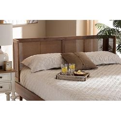 Baxton Studio Rina Mid-Century Modern Ash Wanut Finished Wood & Synthetic Rattan King Size Wrap-Around Headboard - MG97151-Ash Walnut Rattan-King-Headboard