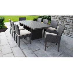 Barbados Rectangular Outdoor Patio Dining Table w/ 6 Armless Chairs And 2 Chairs W/ Arms in Beige - TK Classics Barbados-Dtrec-Kit-6Adc2Dcc-Beige