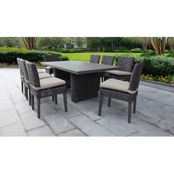 Venice Rectangular Outdoor Patio Dining Table w/ 8 Armless Chairs in Beige - TK Classics Venice-Dtrec-Kit-8C-Beige
