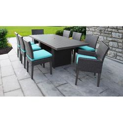 Barbados Rectangular Outdoor Patio Dining Table w/ 6 Armless Chairs And 2 Chairs W/ Arms in Aruba - TK Classics Barbados-Dtrec-Kit-6Adc2Dcc-Aruba